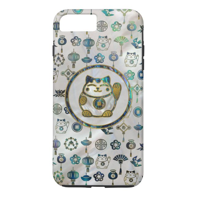 Maneki Neko Lucky cat on  pearl and abalone Case-Mate iPhone Case (Back)