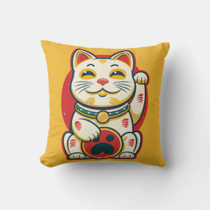 Maneki Neko - Lucky Cat Throw Pillow