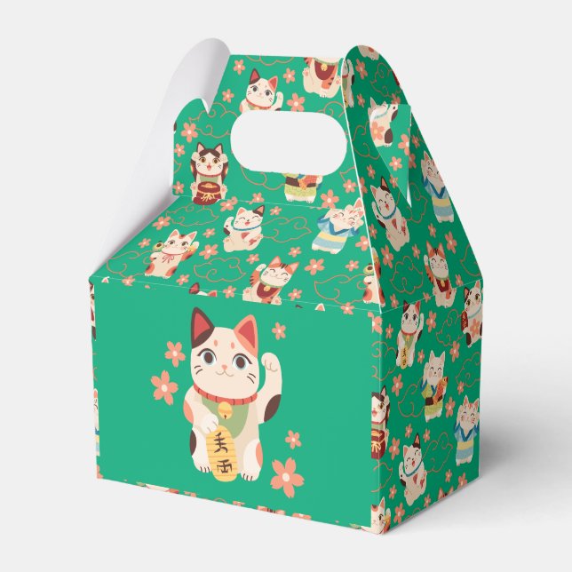 Maneki Neko Lucky Cats Favor Box (Front Side)