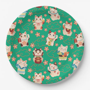 Maneki Neko Lucky Cats Paper Plate