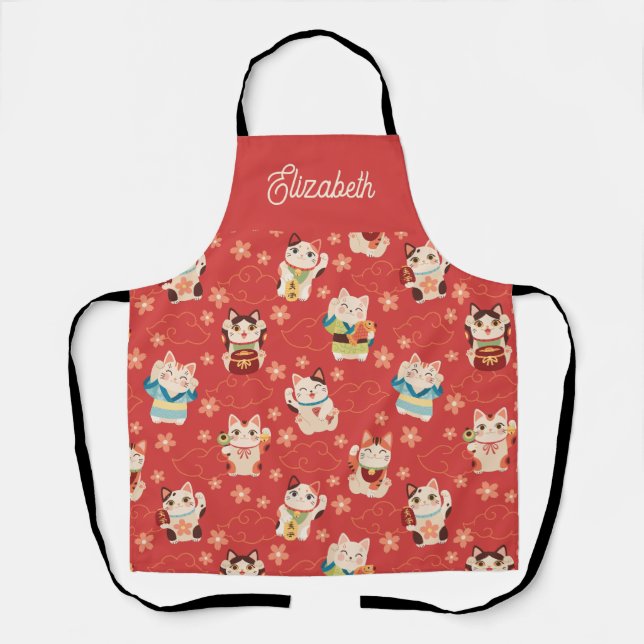 Maneki Neko Lucky Cats Personalized  Apron (Front)