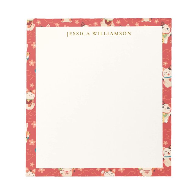 Maneki Neko Lucky Cats Personalized Name Notepad (Front)