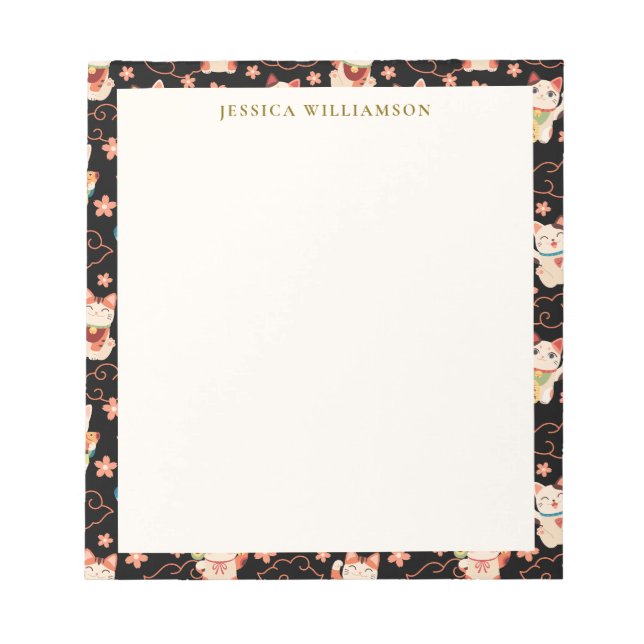Maneki Neko Lucky Cats Personalized Name Notepad (Front)
