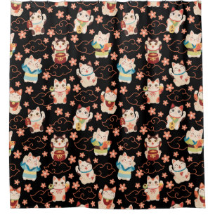 Maneki Neko Lucky Cats Shower Curtain