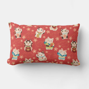 Maneki Neko Lucky Cats Throw Pillow