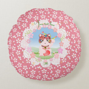 Maneki Neko Lucky Luna Round Pillow