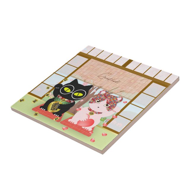 Maneki Neko Lucky Poiluna Ceramic Tile (Side)
