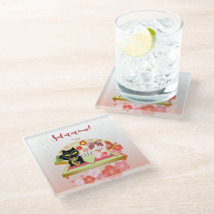 Maneki Neko Lucky Poiluna Glass Coaster