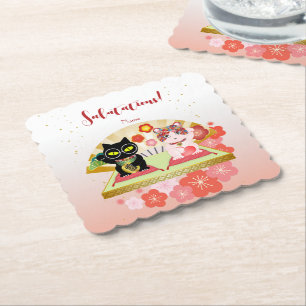 Maneki Neko Lucky Poiluna Paper Coaster