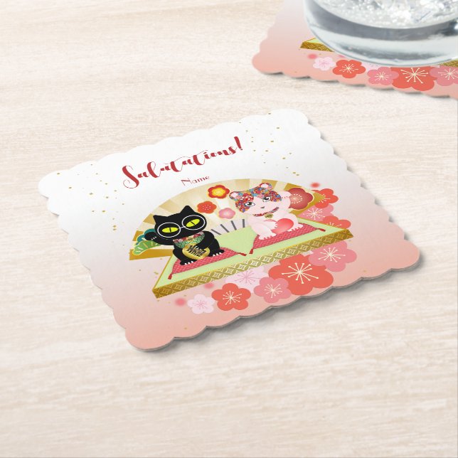 Maneki Neko Lucky Poiluna Paper Coaster (Angled)