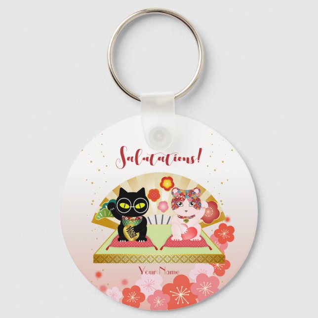 Maneki Neko Lucky Poiluna Round Keychain (Front)
