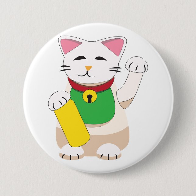 Maneki Neko or Beckoning Cat 3 Inch Round Button (Front)