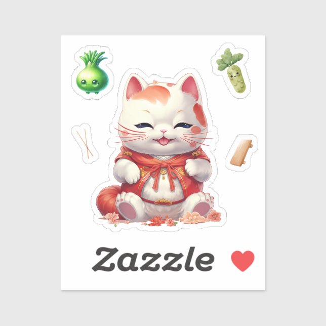 Maneki Neko Orange, Stickers Chat Fortune (Feuille)