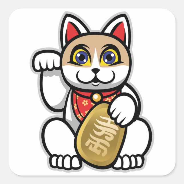 Maneki Neko Square Sticker (Front)
