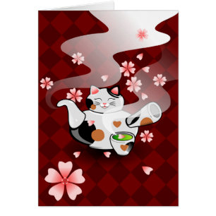 Maneki Neko Teapot Cat Customizable Card