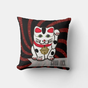 maneki neko throw pillow