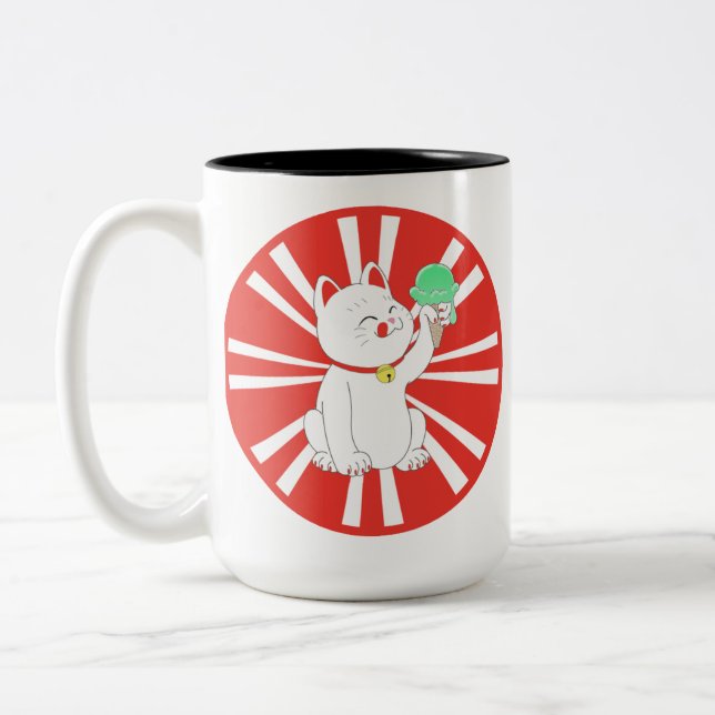 Maneki Neko Tokyo Cat Two-Tone Coffee Mug (Left)