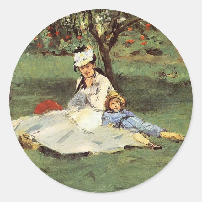 Manet Impressionist French Family Garden Painting Classic Round Sticker (Front)