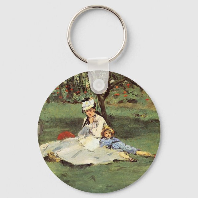 Manet Impressionist French Family Garden Painting Keychain (Front)