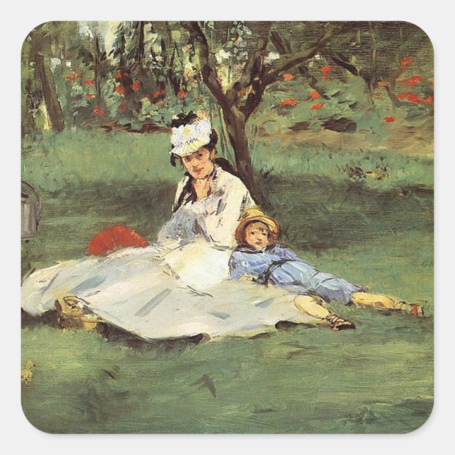 Manet Impressionist French Family Garden Painting Square Sticker (Front)