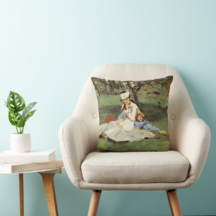 Manet Impressionist French Family Garden Painting Throw Pillow