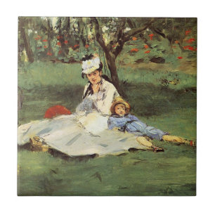 Manet Impressionist French Family Garden Painting Tile