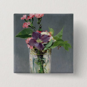 Manet Pinks and Clematis in a Crystal Vase, 1882 2 Inch Square Button