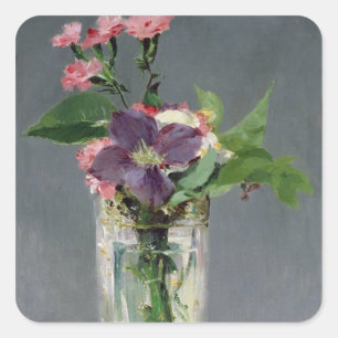 Manet   Pinks and Clematis in a Crystal Vase, 1882 Square Sticker