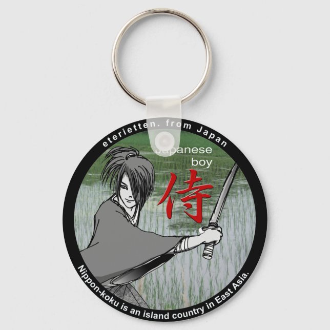 MANGA boy SAMURAI rose Keychain (Front)