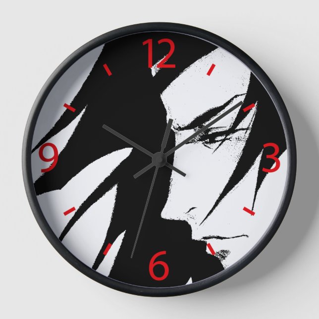 Manga Character Wind Blown Hair Anime Wall Clock (Front)