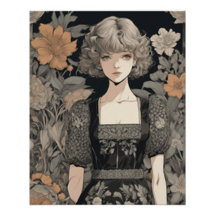 Manga Girl in LBD - Retro Elegance Anime AI Print 