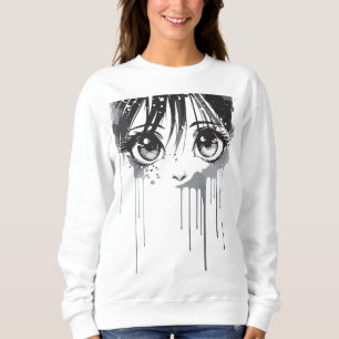 Manga Girl with Paint-Drenched Gaze Sweatshirt