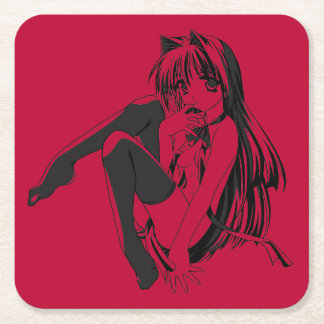 Manga, Neko Catgirl Furry Anime Loli Slave Square Paper Coaster