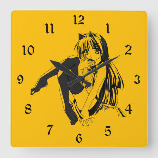 Manga, Neko Catgirl Furry Anime Loli Slave Square Wall Clock