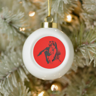 Manga, Neko Catgirl Furry Kawaii Loli Ceramic Ball Christmas Ornament