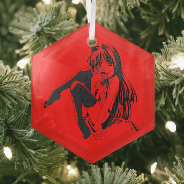 Manga, Neko Catgirl Furry Kawaii Loli  Glass Ornament (Insitu)