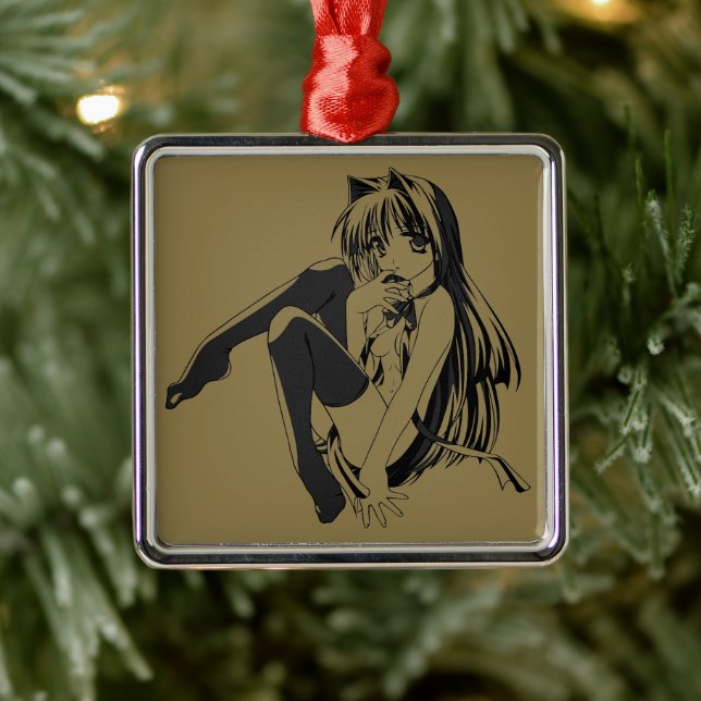 Manga, Neko Catgirl Furry Kawaii Loli  Metal Ornament (Tree)