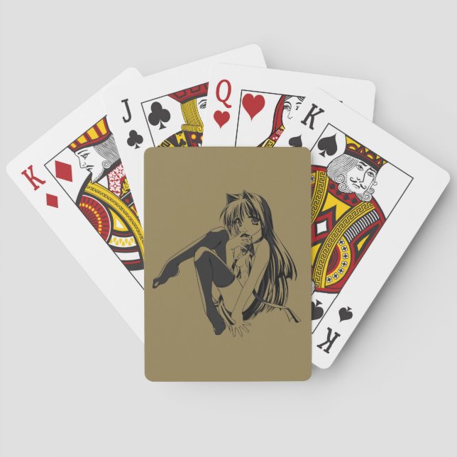 Manga, Neko Catgirl Furry Kawaii Loli  Playing Cards (Back)