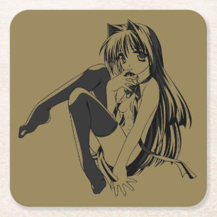 Manga, Neko Catgirl Furry Kawaii Loli  Square Paper Coaster