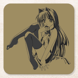 Manga, Neko Catgirl Furry Kawaii Loli  Square Paper Coaster