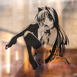 Manga, Neko Catgirl Furry Kawaii Loli Window Cling