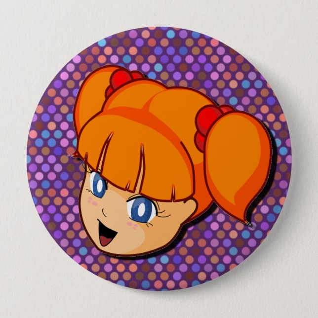 Manga Red Girl 4 Inch Round Button (Front)