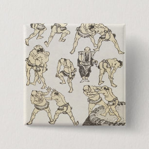 Manga: studies of gestures and postures of wrestle 2 inch square button