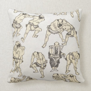 Manga: studies of gestures and postures of wrestle throw pillow