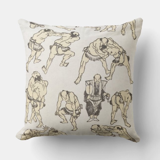 Manga: studies of gestures and postures of wrestle throw pillow (Front)