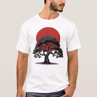 Manga Style Dark Tree with Red Sun T-Shirt
