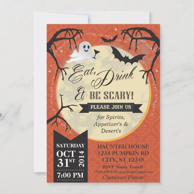 Manger, boire et être effrayant Invitation Hallowe (Devant)