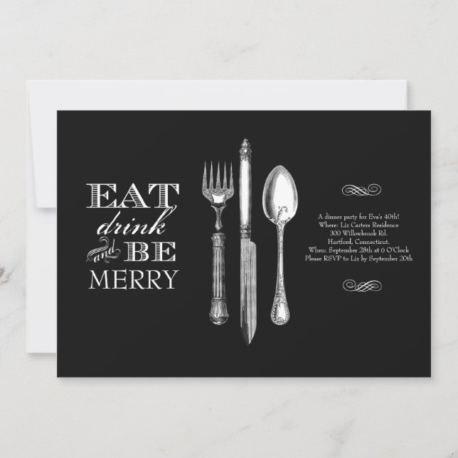 Manger, boire et être heureux | Invitation sur fon (Devant)