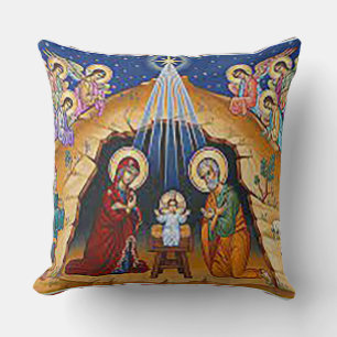 Manger Scene Christmas  Throw Pillow
