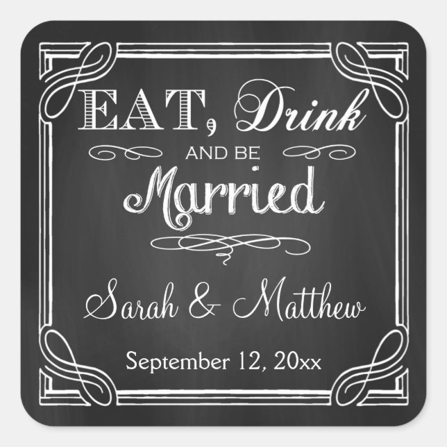 Mangez Boire et être marié Mariage Favor Stickers (Devant)
